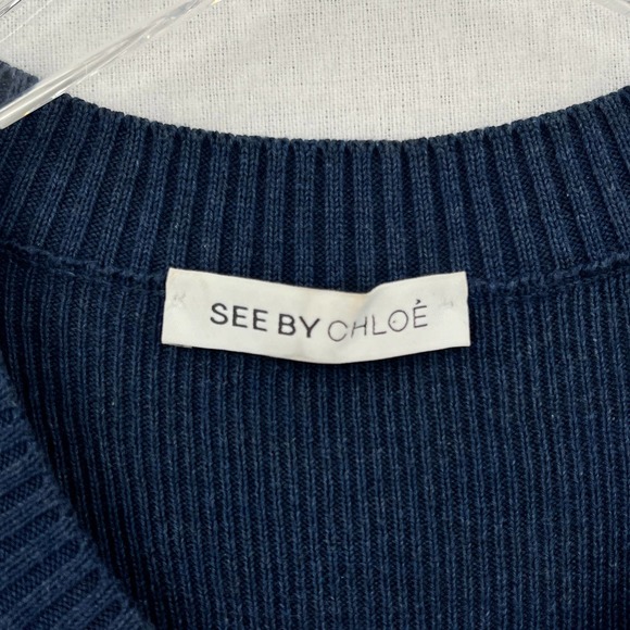 SEE BY CHLOE Dress Womens US 8 EU 44 Blue Sweater Knit Sleeveless Ruffle Trim - Picture 7 of 13